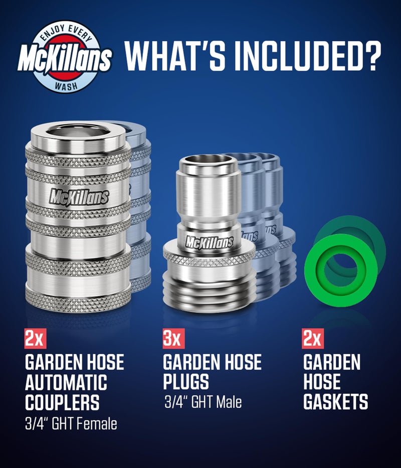 McKillans 2025 Automatic Garden Hose Quick Connect [Universal FIT] - Stainless Steel Quick Connect Hose Fittings - Water Hose Connectors - Quick Disconnect Adapter - Instant Connection - 5 Pc Kit - Image 4
